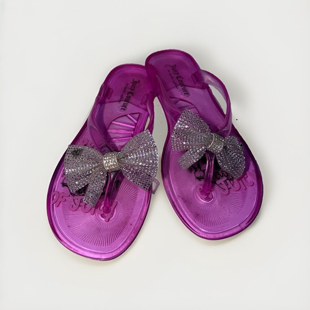 Juicy Couture Spain Pink Jelly Sandals Rhinestone Bow Thong Flip Flops Bling 6